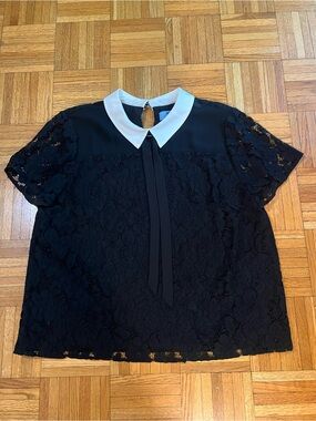 Whimsygoth in CeCe Black Lace Short-Sleeve Top with White Collar size XL